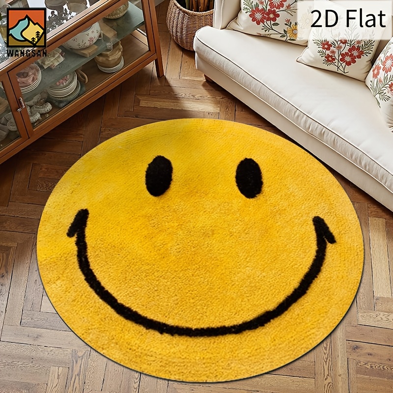 Kids Education Rug - 2D Runder Flanell-Teppich Smiley-Gesicht-Design Weicher Bodenteppich