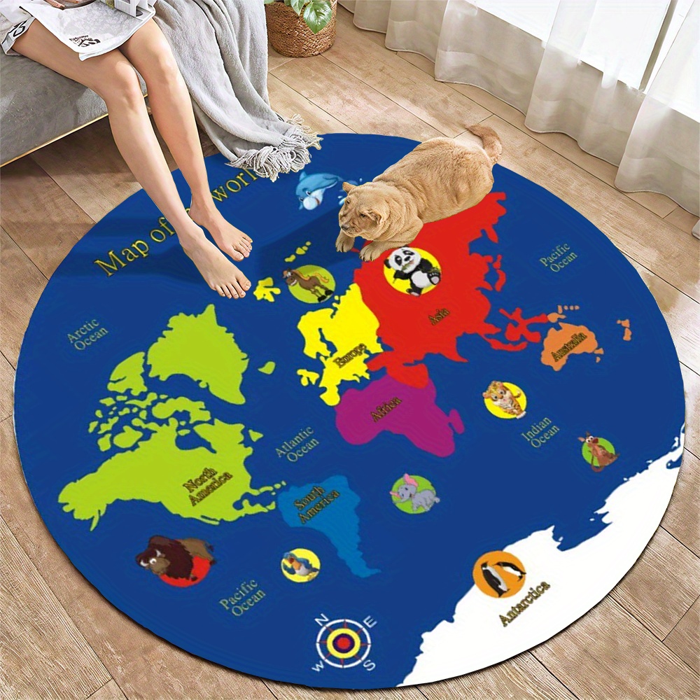 Kids Education Rug - Weltkarten-Rundteppich aus Flanell, Lehrreiche Kinderzimmerdekoration, Spielmatte,
